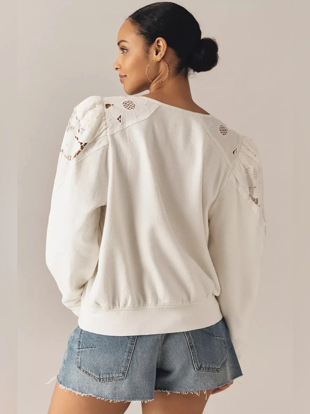 By Anthropologie Lace Cutwork Mutton-Sleeve Top Size 3XL